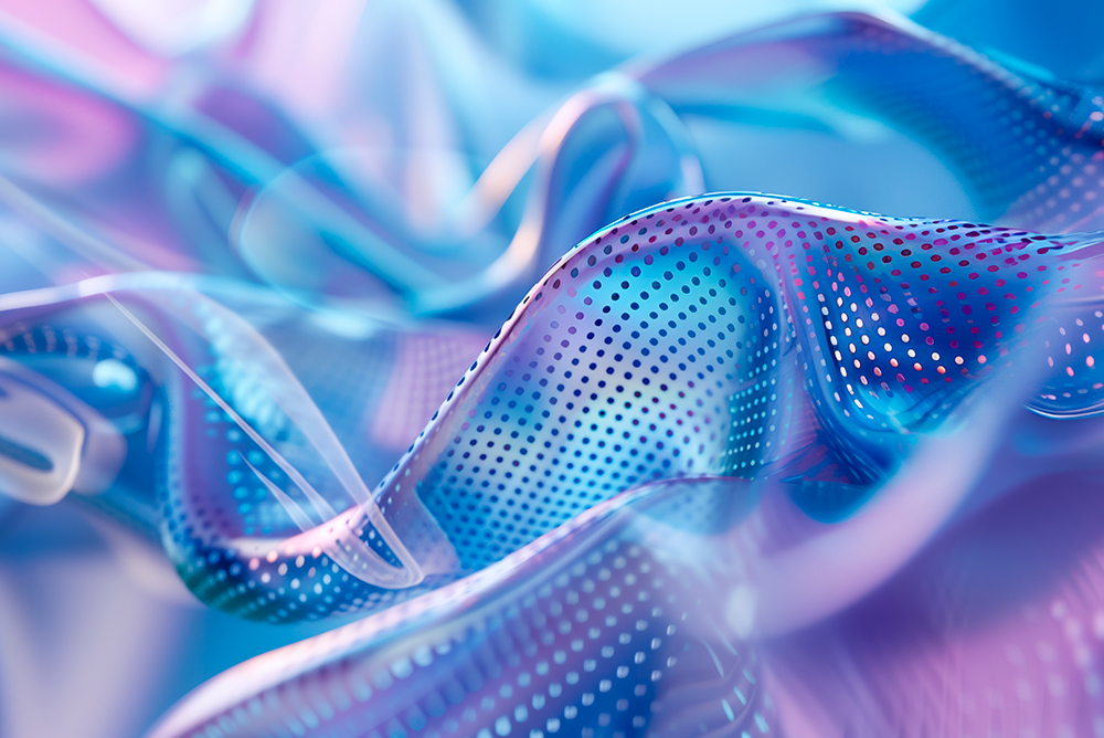 Abstract blue and purple background symbolizing scientific innovation and advanced materials in the EU BIO4COAT project on sustainable coatings.